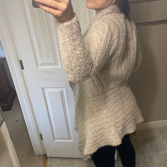 Classic Alpaca Clothing Tan-Beige Open Front Draped Cardigan Wool Lagenlook M - Picture 8 of 17